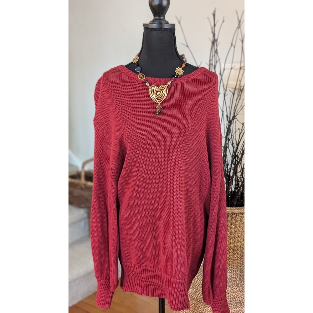 XL Burgundy Knit Sweater Open Back Bow Detail Cozy-Chic Top